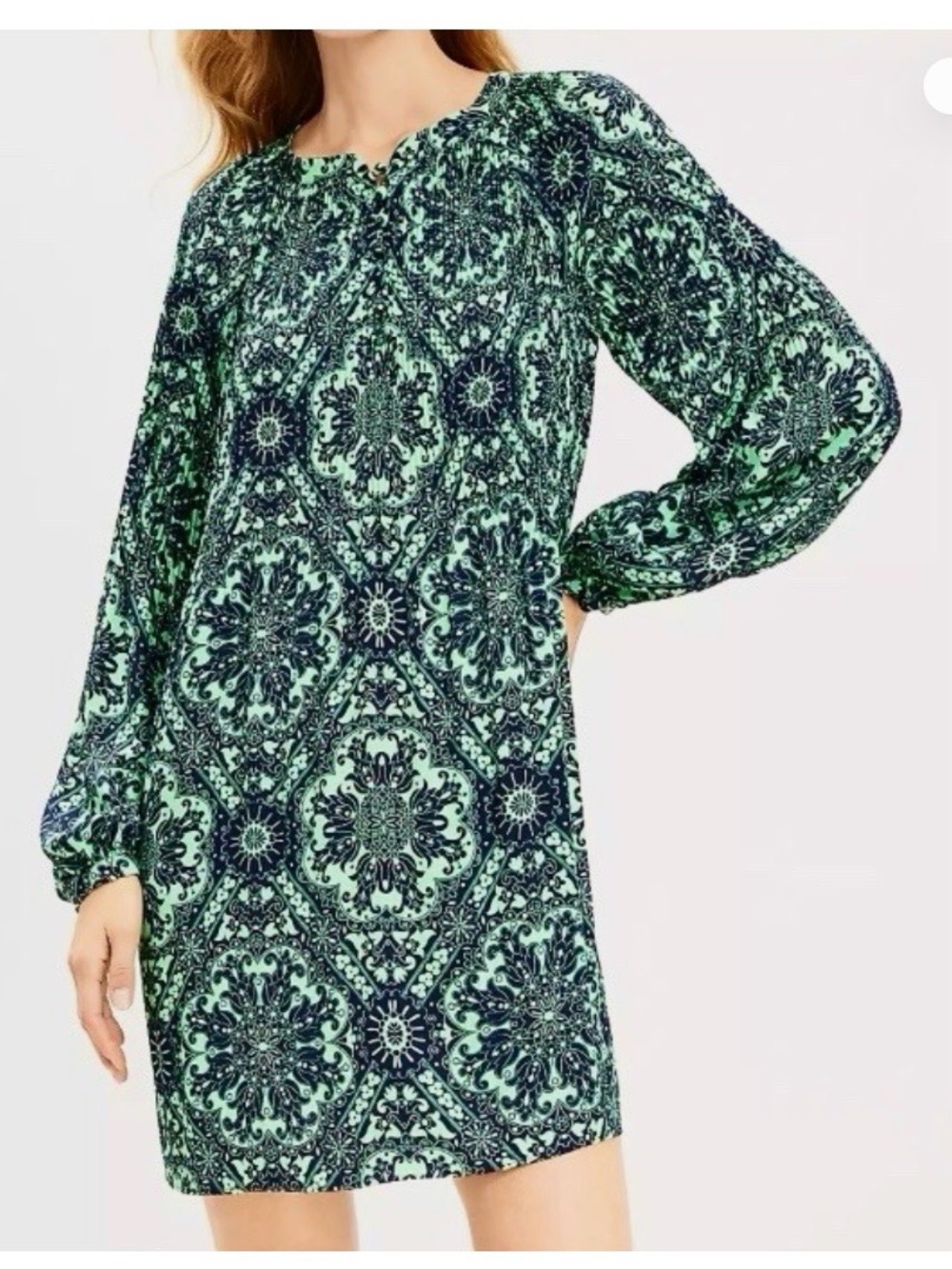 🩷 LOFT Women Med Mini Swing shift Dress Accordion Pleat Green Blue Shift 🩷